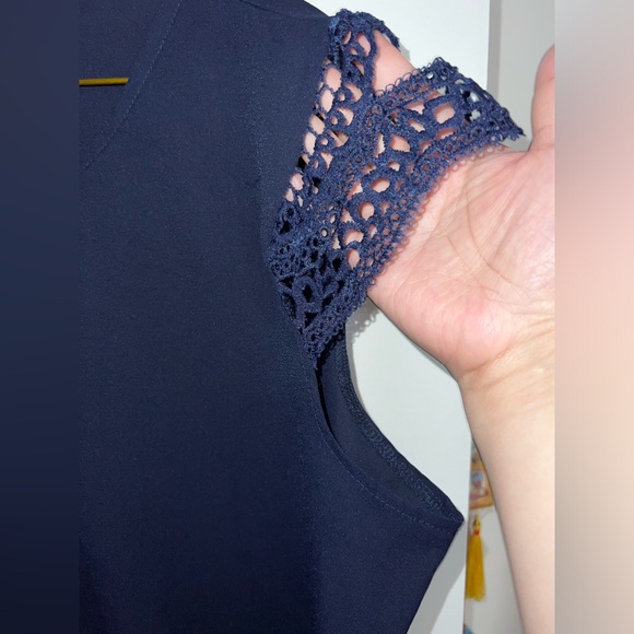 Light navy blue top with cap sleeve. - Picture 3 of 4